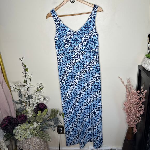 J. MCLAUGHLIN Catalina Cloth Brandisi Blue Ornate Scroll Maxi Dress Sz S {3R45} - Picture 4 of 8